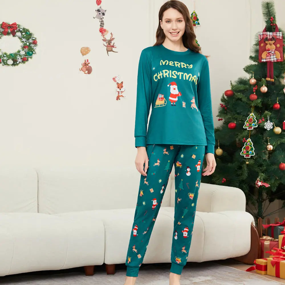 Santa Claus Gift Blue Family Matching Pajamas Set Matching Pajamas
