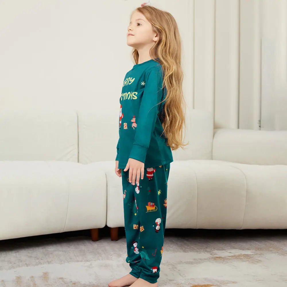 Santa Claus Gift Blue Family Matching Pajamas Set Matching Pajamas