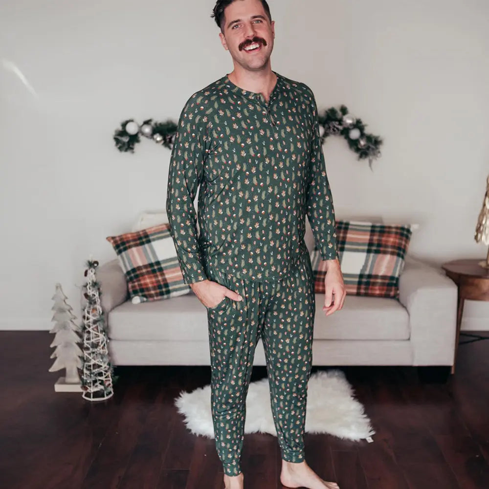 Green Feather Holiday Family Matching Pajamas Matching Pajamas