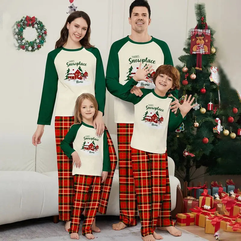 Green There's Snow Place Home Family Matching Pajamas Matching Pajamas