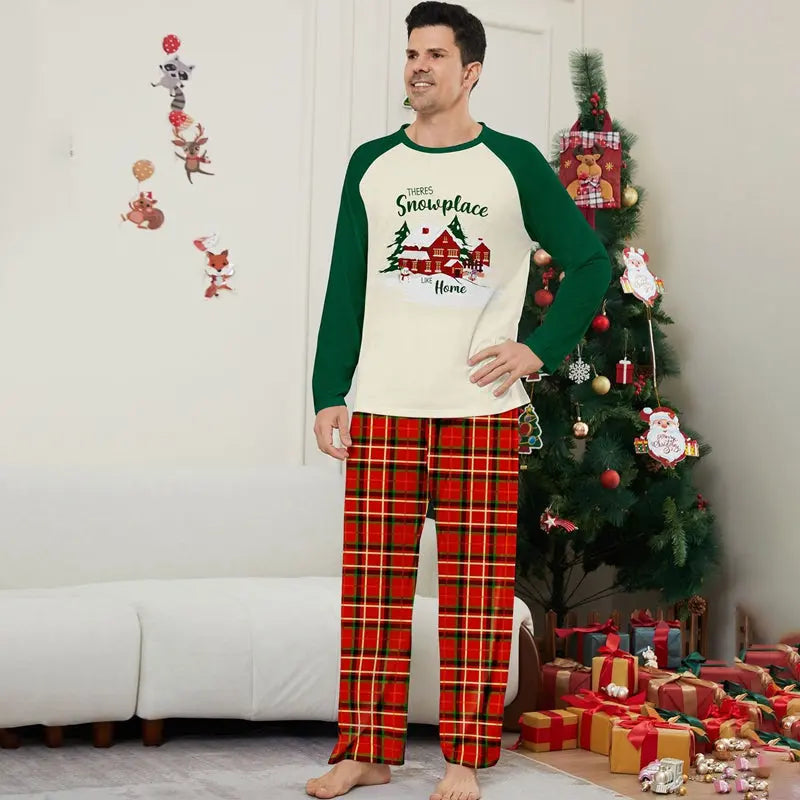 Green There's Snow Place Home Family Matching Pajamas Matching Pajamas
