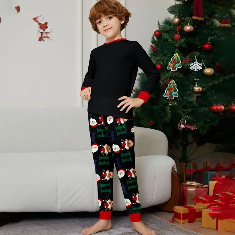 Black Christmas Deer With Santa Family Matching Outfit Matching Pajamas