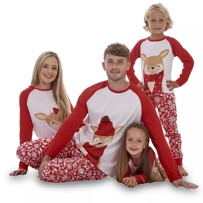Red Scarf Christmas Deer Family Matching Jammies Matching Pajamas