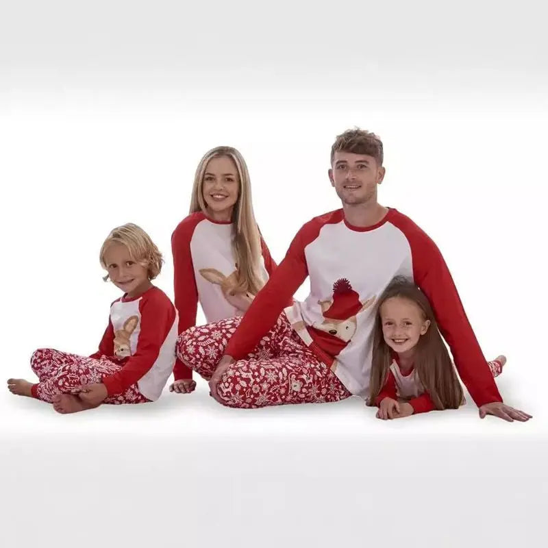 Red Scarf Christmas Deer Family Matching Jammies Matching Pajamas