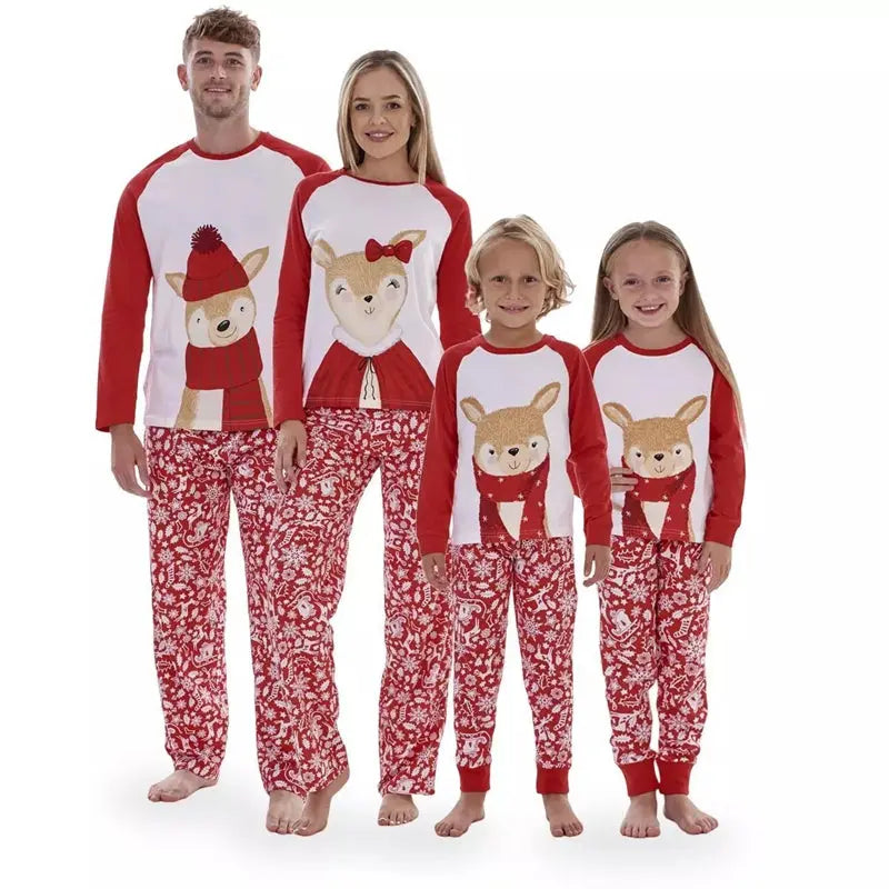 Red Scarf Christmas Deer Family Matching Jammies Matching Pajamas