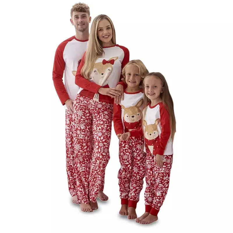 Red Scarf Christmas Deer Family Matching Jammies Matching Pajamas