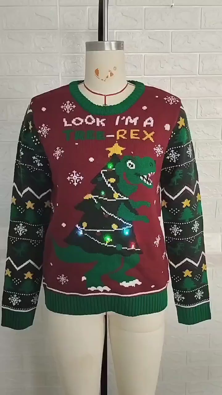 Unsex T-Rex Ugly Christmas Sweater